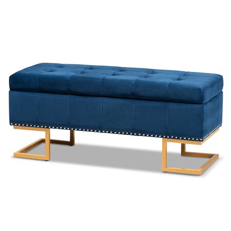 Baxton Studio Ellery Luxe and Glam Navy Blue Velvet Fabric and Gold Finished Metal Storage Ottoman 178-11294-Zoro